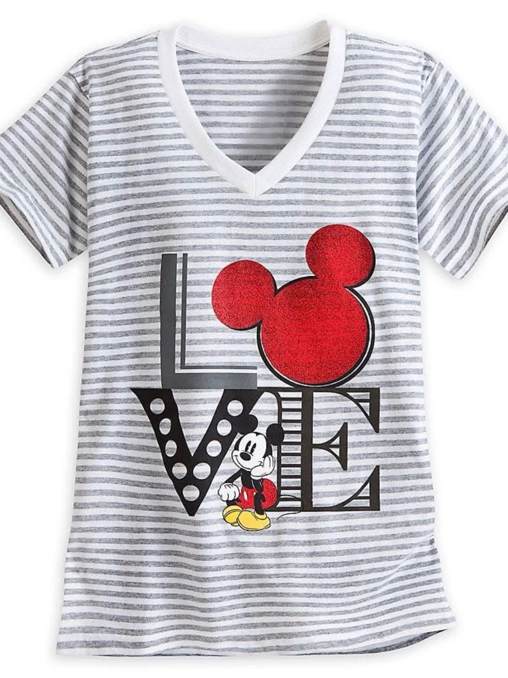 Disney Store Mickey Mouse LOVE Striped V Neck Tee 4XL Plus Size Gray White